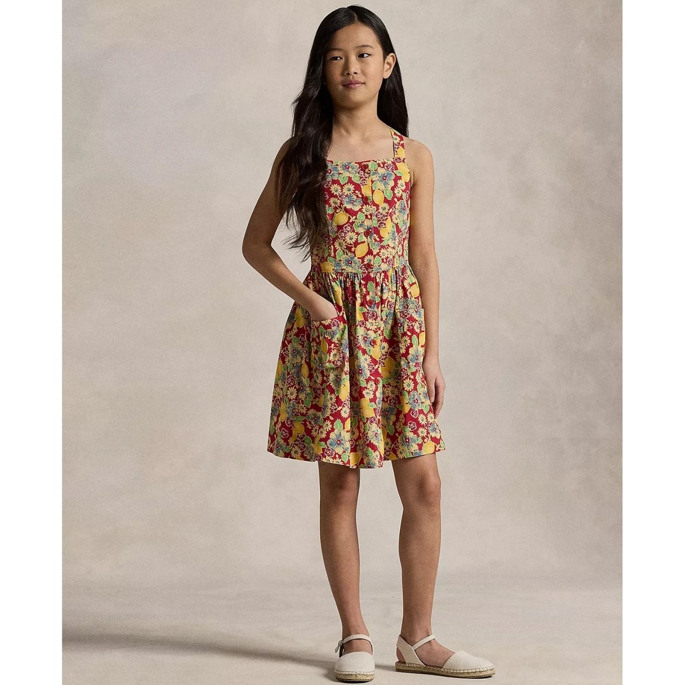 Polo‎ Ralph Lauren Girls Red Lemon Floral Slub Dress Size 10 New - Picture 3 of 3